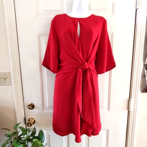 T C E C Red Tie Front Women's Dress. Size L. 🆕 - Picture 2 of 14